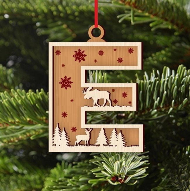 alphabet e christmas ornament l0000868 file cdr and dxf pdf free vector download for laser cut