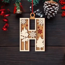 Alphabet H Christmas Ornament E0024914 file cdr and dxf pdf free vector download for laser cut