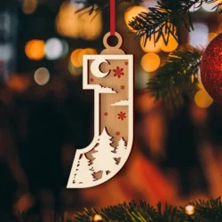 Alphabet J Christmas Ornament E0024916 file cdr and dxf pdf free vector download for laser cut