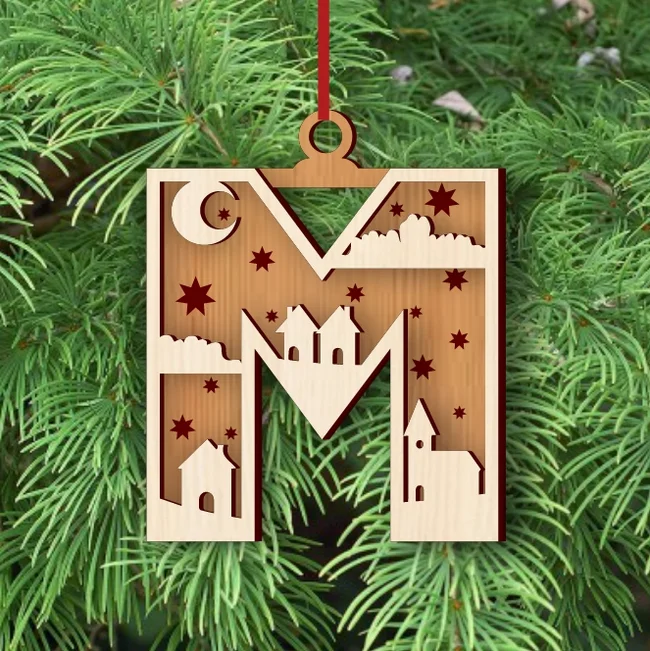 Alphabet M Christmas Ornament E0024919 file cdr and dxf pdf free vector download for laser cut