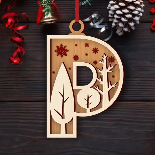 Alphabet P Christmas Ornament E0024922 file cdr and dxf pdf free vector download for laser cut