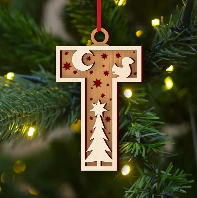 Alphabet T Christmas Ornament E0024926 file cdr and dxf pdf free vector download for laser cut