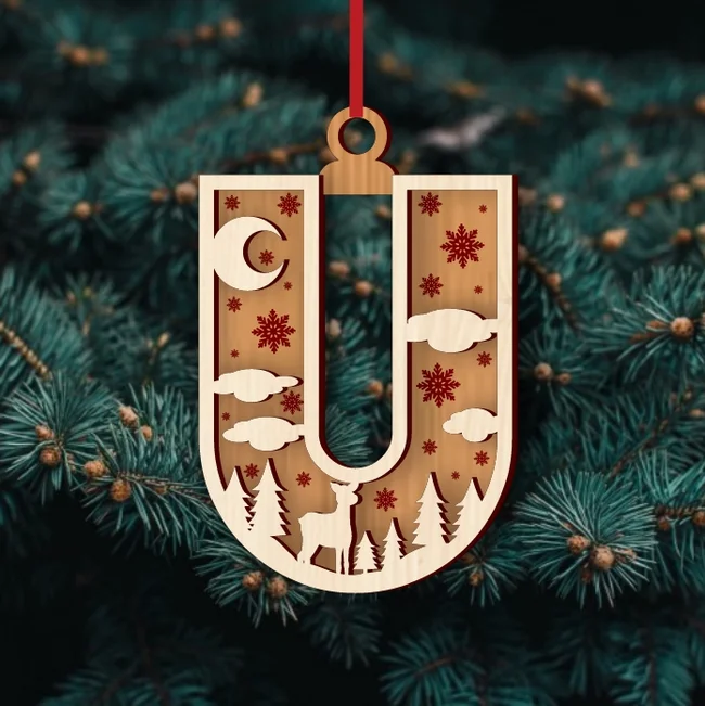 Alphabet U Christmas Ornament E0024927 file cdr and dxf pdf free vector download for laser cut