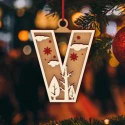 Alphabet V Christmas Ornament E0024928 file cdr and dxf pdf free vector download for laser cut