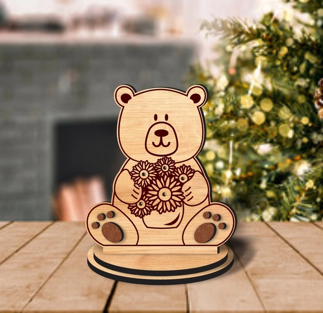 bear flower holder l0000839 file cdr and dxf pdf free vector download for laser cut