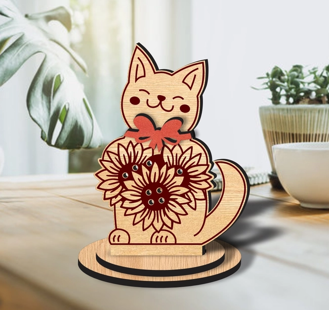 cat flower holder l0000806 file cdr and dxf pdf free vector download for laser cut