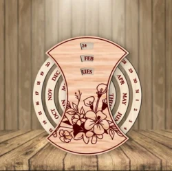 Flower Round Perpetual Calendar L0000871 file cdr and dxf pdf free vector download for laser cut