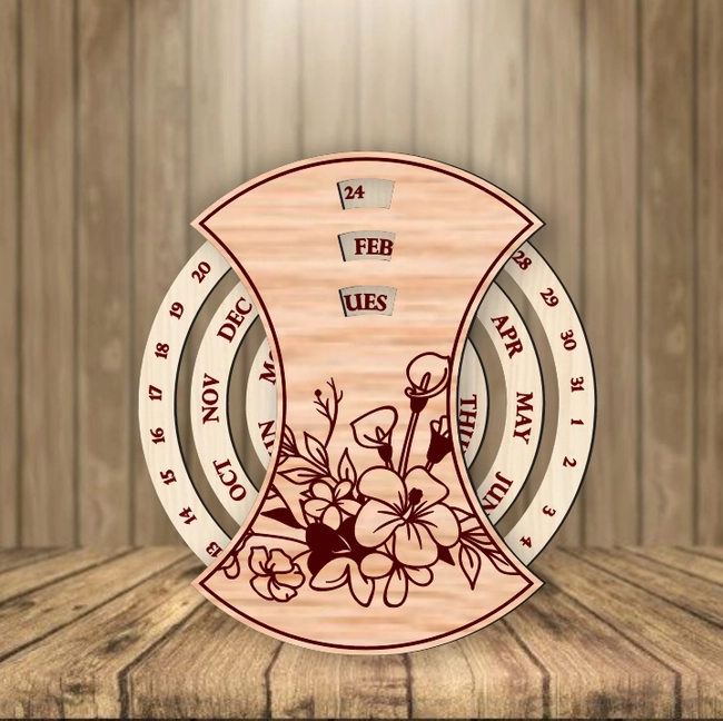flower round perpetual calendar l0000871 file cdr and dxf pdf free vector download for laser cut