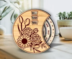 Flower Round Perpetual Calendar L0000881 file cdr and dxf pdf free vector download for laser cut