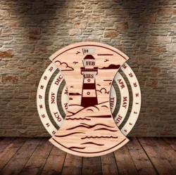 Lighthouse Round Perpetual Calendar L0000870 file cdr and dxf pdf free vector download for laser cut
