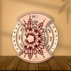 Mandala Round Perpetual Calendar L0000882 file cdr and dxf pdf free vector download for laser cut