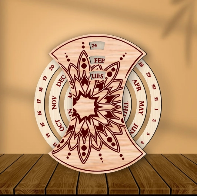 mandala round perpetual calendar l0000882 file cdr and dxf pdf free vector download for laser cut