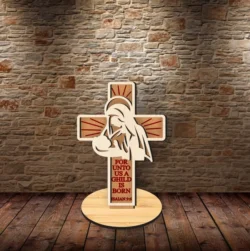 Maria With Jesus Cross Christian Standing L0000846 file cdr and dxf pdf free vector download for laser cut