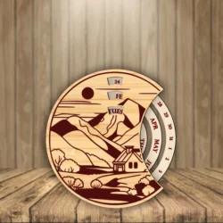Mountain Round Perpetual Calendar L0000876 file cdr and dxf pdf free vector download for laser cut