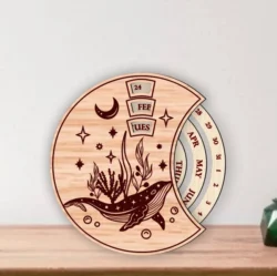 Whale Round Perpetual Calendar L0000869 file cdr and dxf pdf free vector download for laser cut