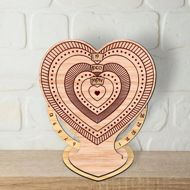 Heart Valentines Day Perpetual Calendar E0025005 file cdr and dxf pdf free vector download for laser cut