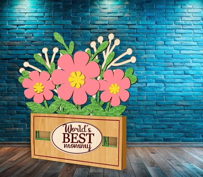 Mother's day flowers box E0024952 file cdr and dxf pdf free vector download for laser cut