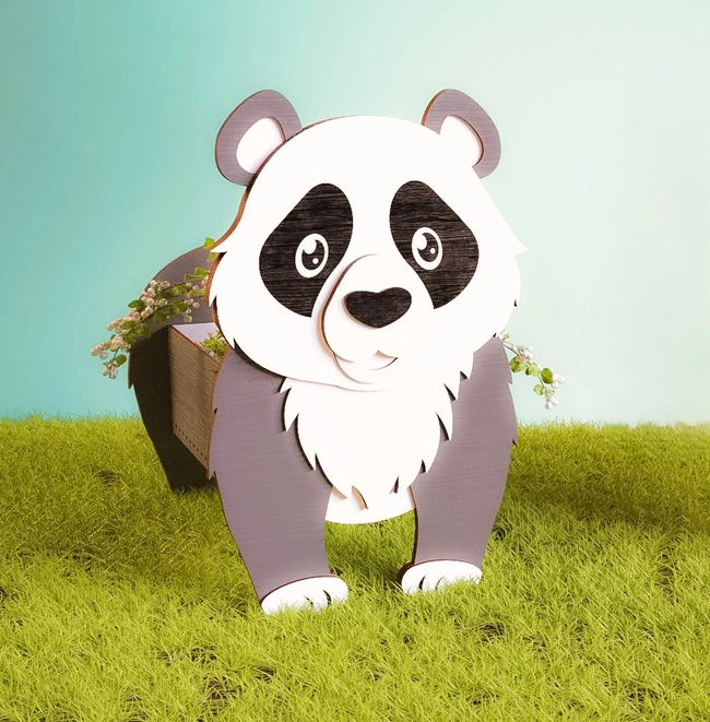 Panda flower pot E0024992 file cdr and dxf pdf free vector download for laser cut