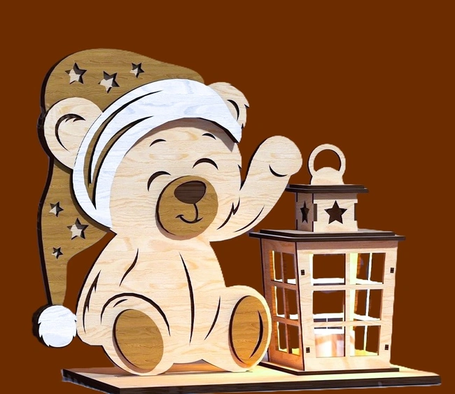 bear with lantern e0025124 file cdr and dxf free vector download for laser cut
