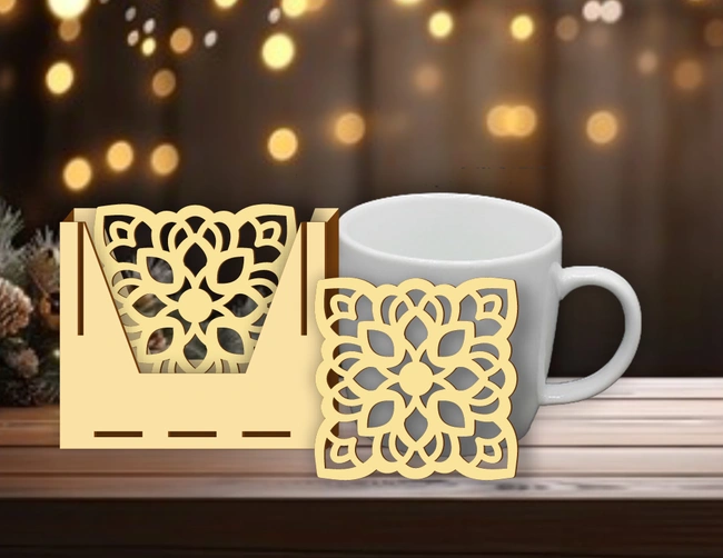 Coaster with holder E0025118 file cdr and dxf free vector download for laser cut