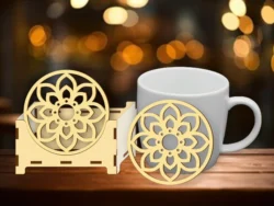 Coaster with holder E0025209 file cdr and dxf free vector download for laser cut