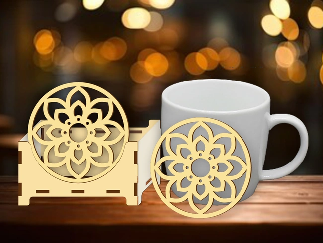 Coaster with holder E0025209 file cdr and dxf free vector download for laser cut