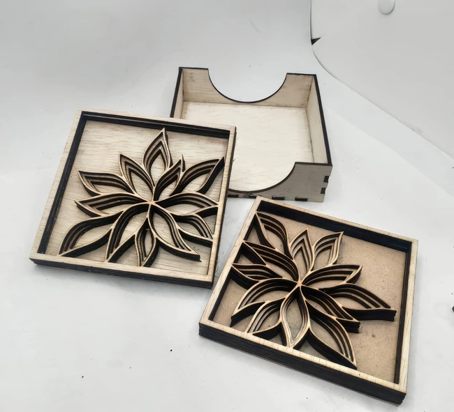 Layered flower coaster E0025032 file cdr and dxf pdf free vector download for laser cut