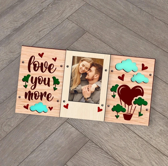Love You More Three Sided Valentine Frame E0025180 file cdr and dxf free vector download for laser cut
