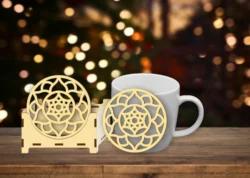 Mandala coaster with holder E0025210 file cdr and dxf free vector download for laser cut