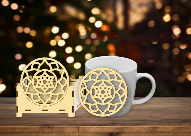 Mandala coaster with holder E0025210 file cdr and dxf free vector download for laser cut