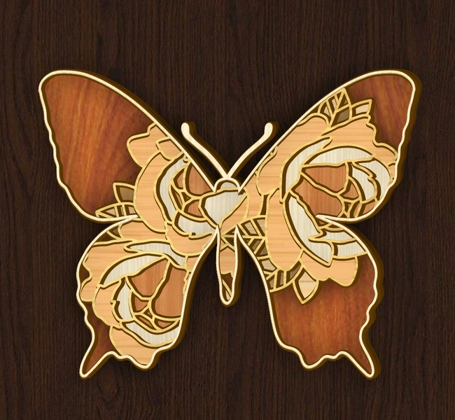 Multilayer Butterfly E0025125 file cdr and dxf free vector download for laser cut