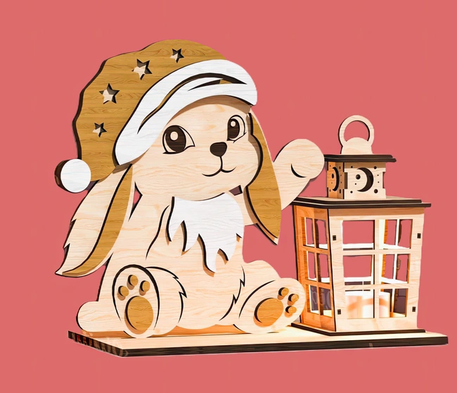 Rabbit with lantern E0025142 file cdr and dxf free vector download for laser cut