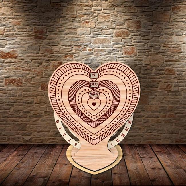 Valentines Day Perpetual Calendar E0025102 file cdr and dxf free vector download for laser cut