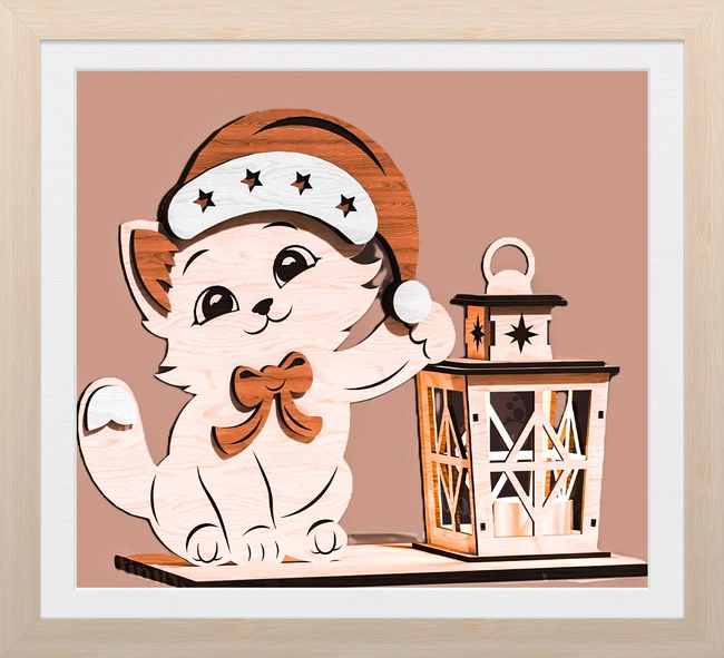 Cat with lantern E0025269 file cdr and dxf free vector download for laser cut