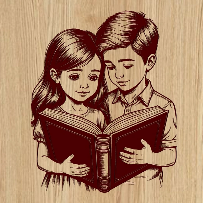 Children Reading Books E0025322 file cdr and dxf free vector download for print or laser engraving machines