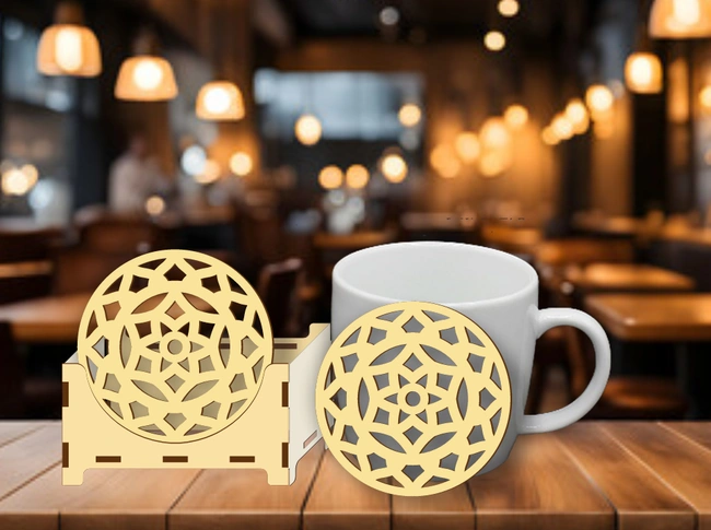 Coaster with holder E0025221 file cdr and dxf free vector download for laser cut
