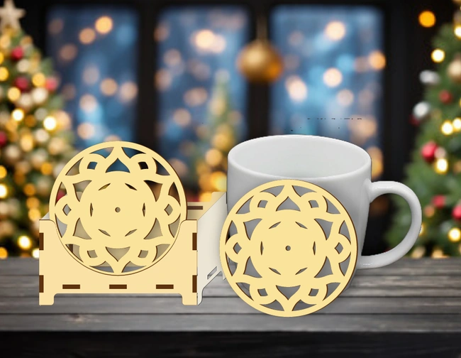 Coaster with holder E0025222 file cdr and dxf free vector download for laser cut