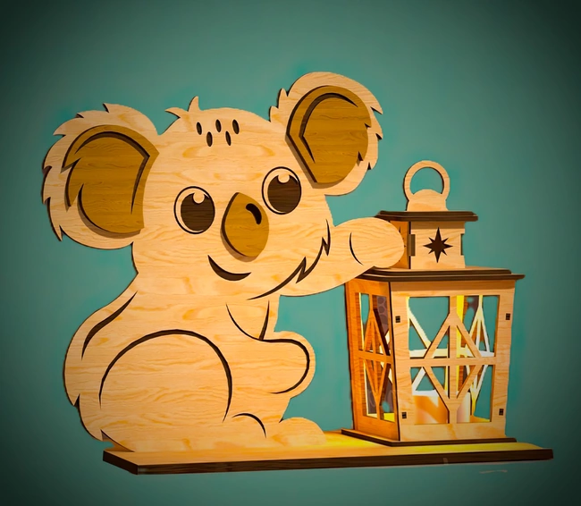 Koala with lantern E0025270 file cdr and dxf free vector download for laser cut