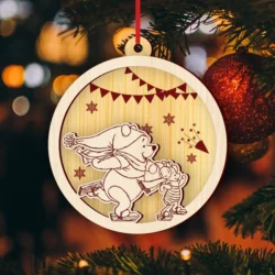 Piglet And Bear Pooh Christmas Ball E0025243 file cdr and dxf free vector download for laser cut