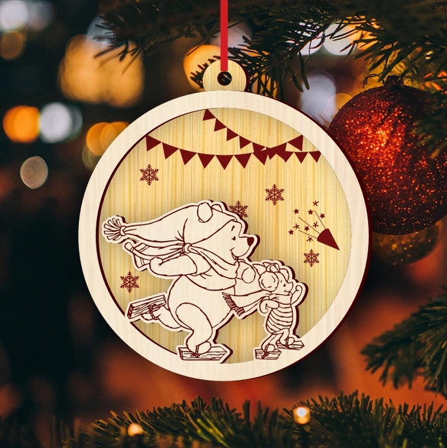 Piglet And Bear Pooh Christmas Ball E0025243 file cdr and dxf free vector download for laser cut