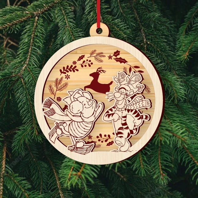 Piglet And Tigger Christmas Ball E0025242 file cdr and dxf free vector download for laser cut