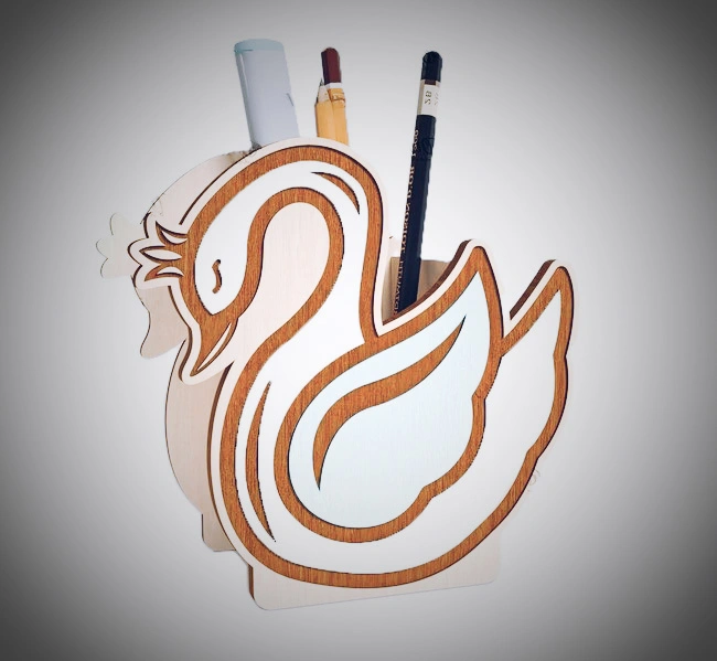 Swan pencil holder E0025248 file cdr and dxf free vector download for laser cut