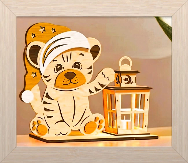 Tiger with lantern E0025275 file cdr and dxf free vector download for laser cut