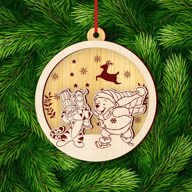 Tigger And Bear Pooh Christmas Ball E0025244 file cdr and dxf free vector download for laser cut