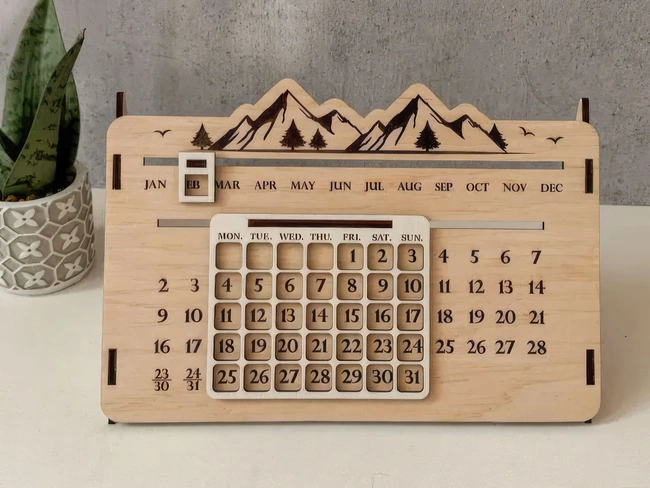 Wooden desk calendar E0025225 file cdr and dxf free vector download for laser cut